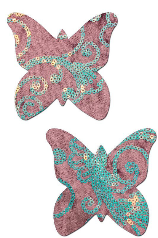 Pink Velvet and Sequin Butterfly Nipple Pasties