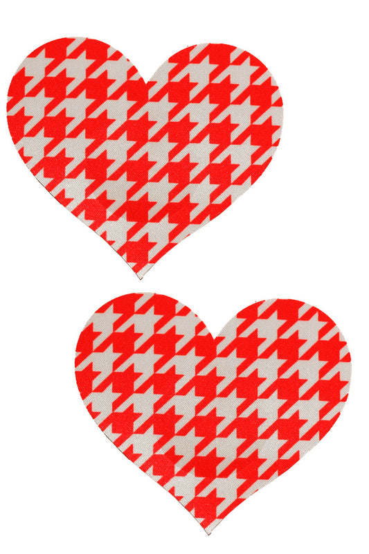 Red and White Houndstooth Heart Nipple Pasties