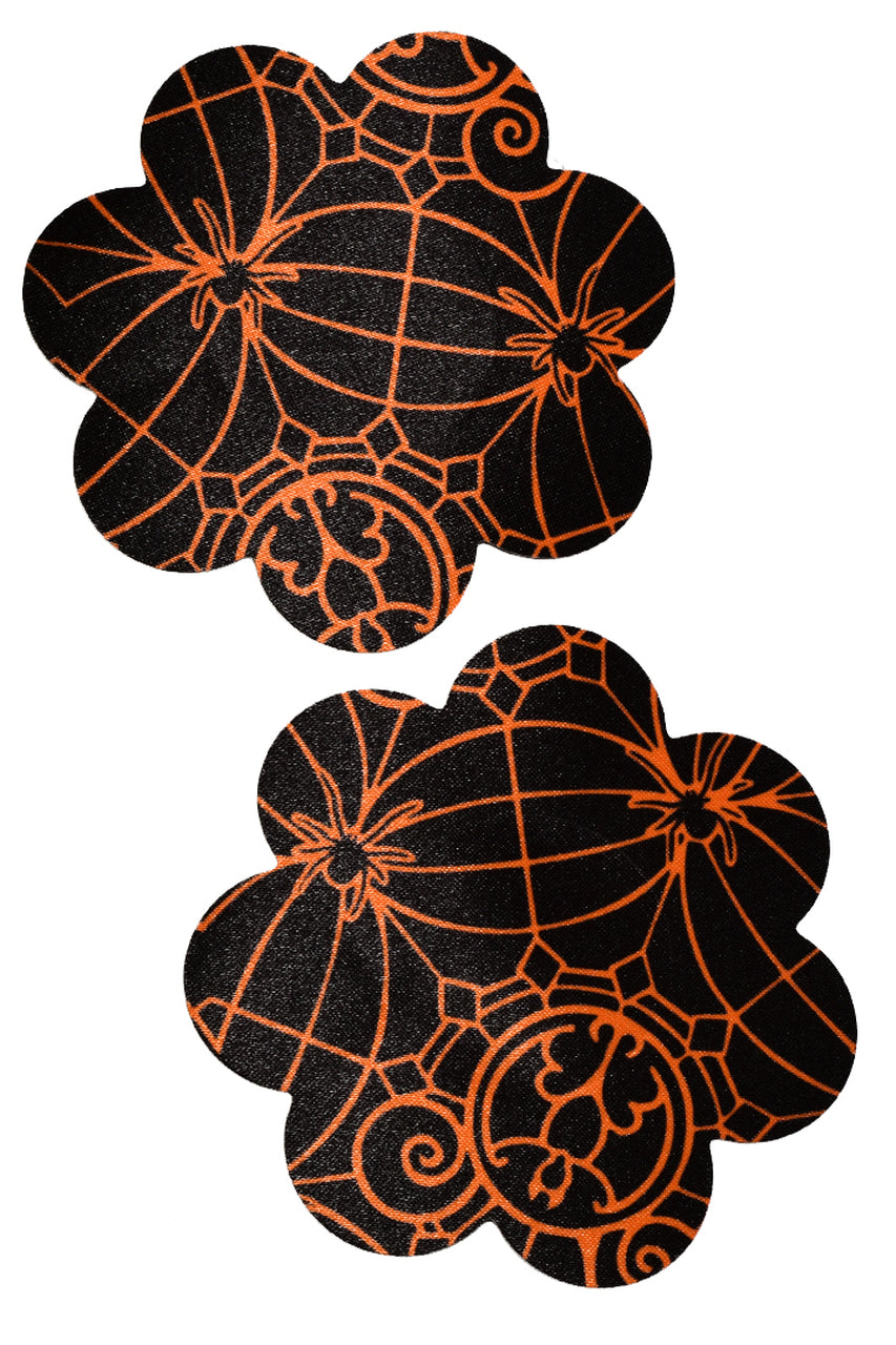 Black and Orange Spider Petal Nipple Pasties