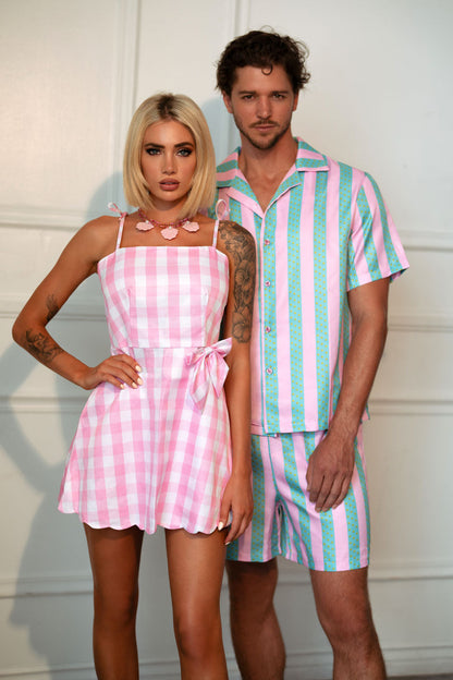 Plus Size Pink Gingham Beach Party Doll Costume