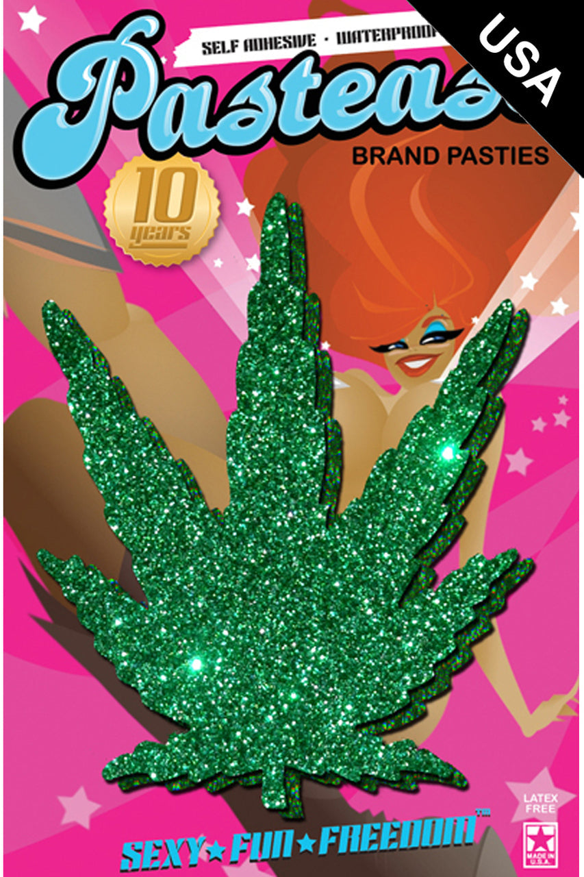 Glittering Green Pot Leaves Nipple Pasties