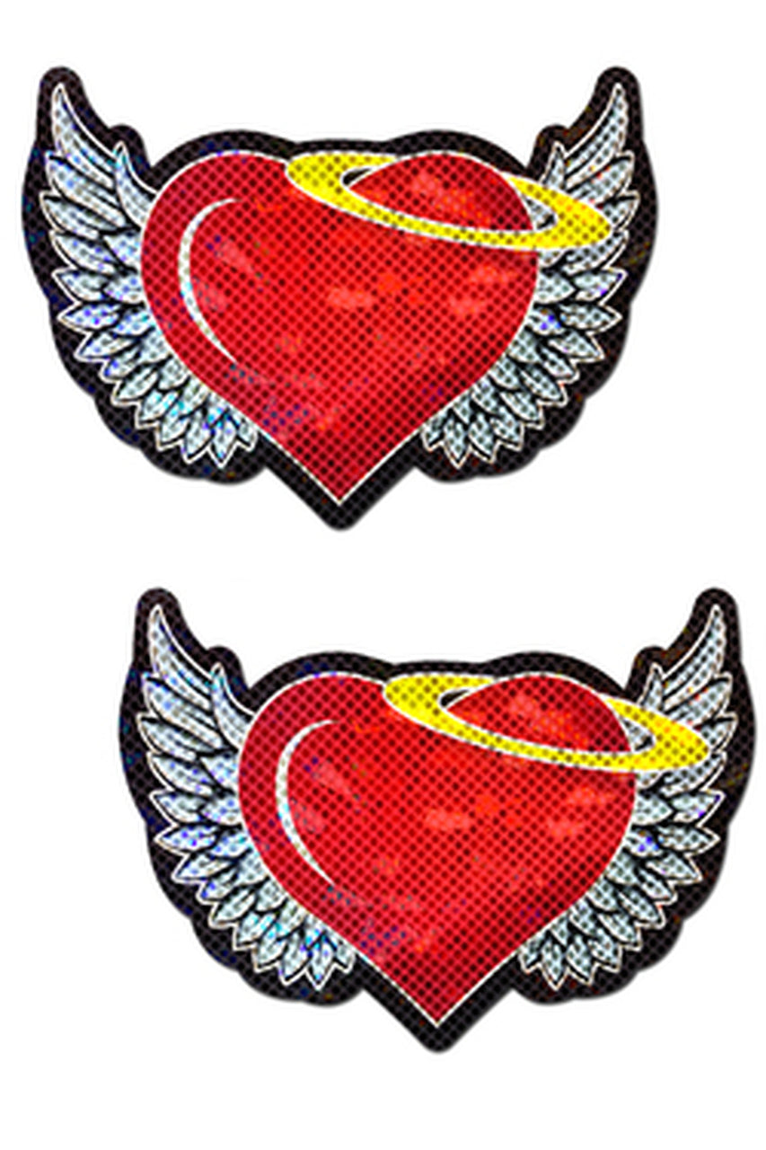 Glitter Hearts with Wings and Halo Nipple Pasties