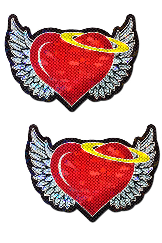 Glitter Hearts with Wings and Halo Nipple Pasties