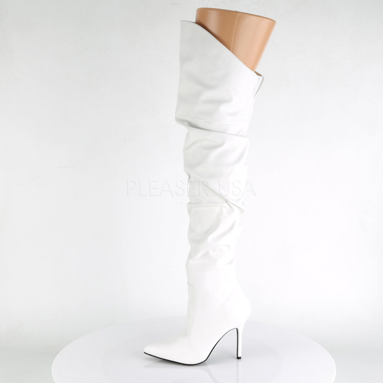 4" Heel White Faux Leather Pointed Boots*