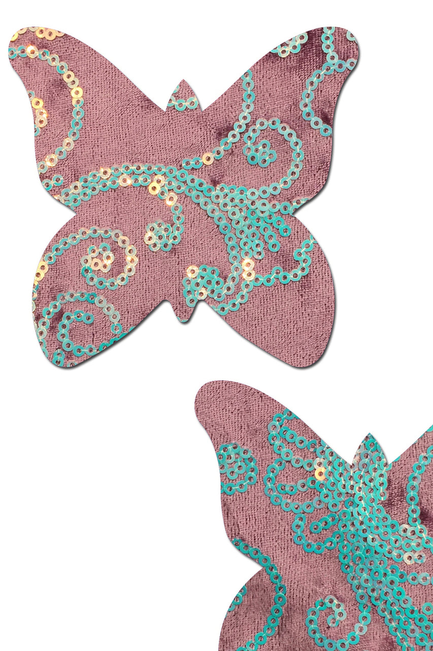 Pink Velvet and Sequin Butterfly Nipple Pasties