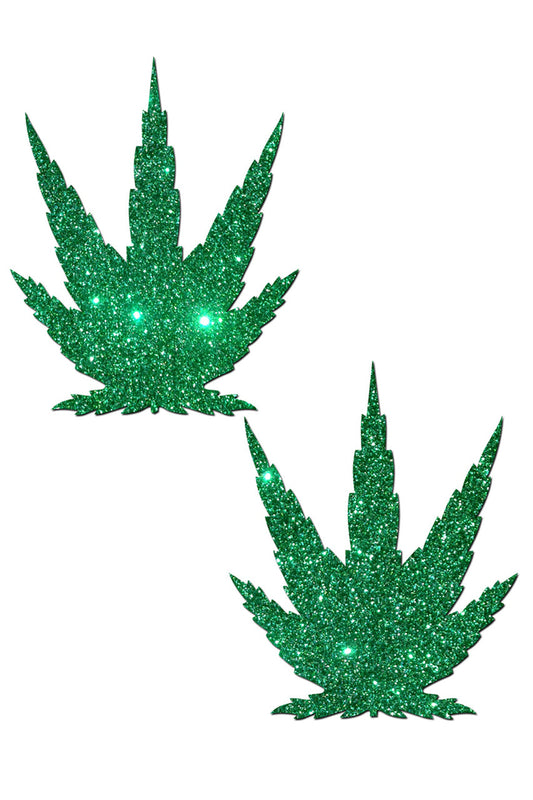 Glittering Green Pot Leaves Nipple Pasties